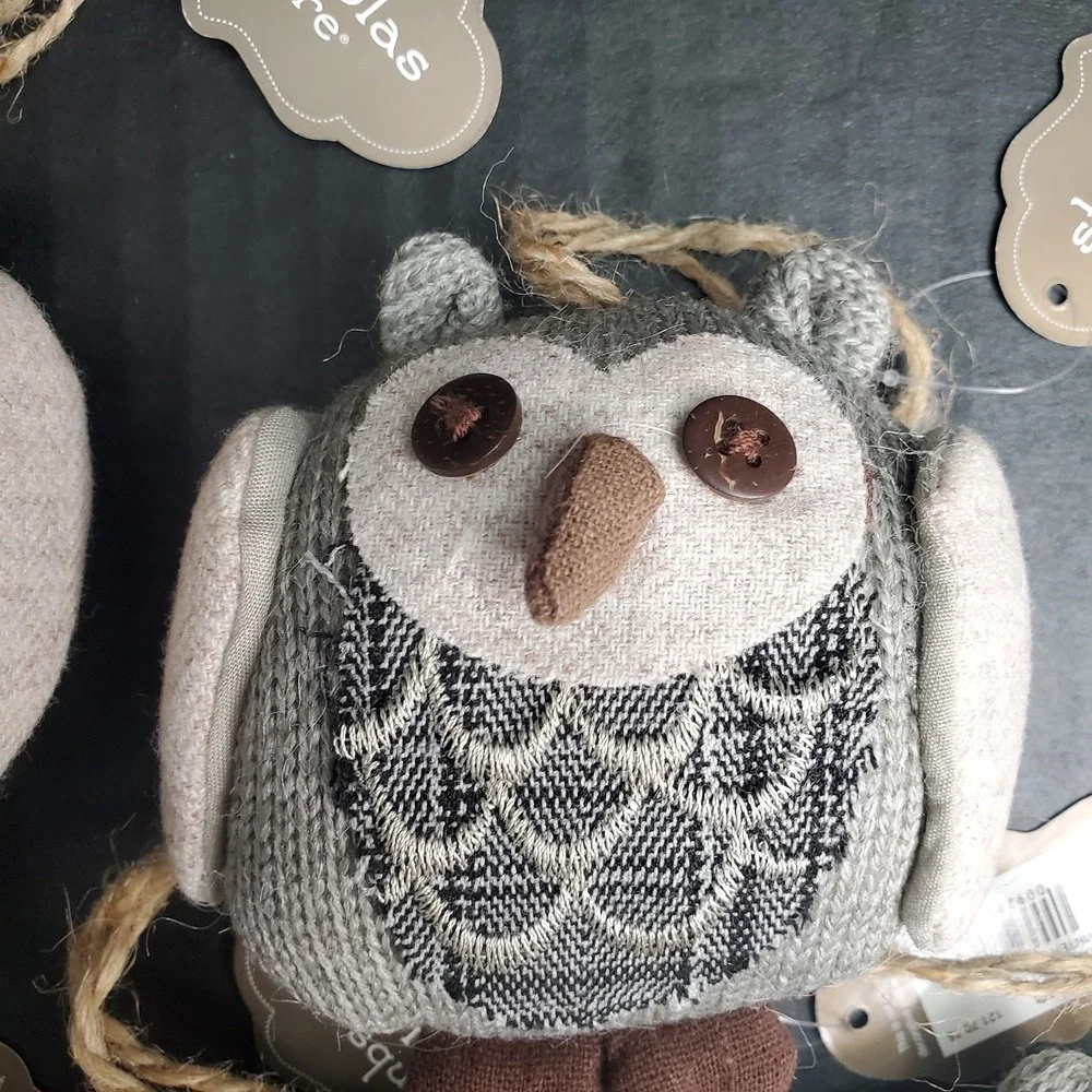 Gray Sweater Knit Owl Plush Ornaments Set Of 5 Stuffed 3.5